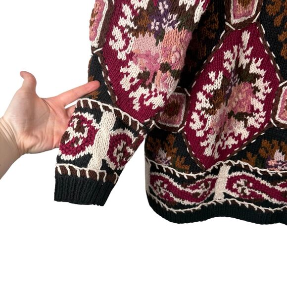 Express Tricot Vintage Sweater Floral Patchwork Cottage Chunky Womens Medium - Picture 2 of 5